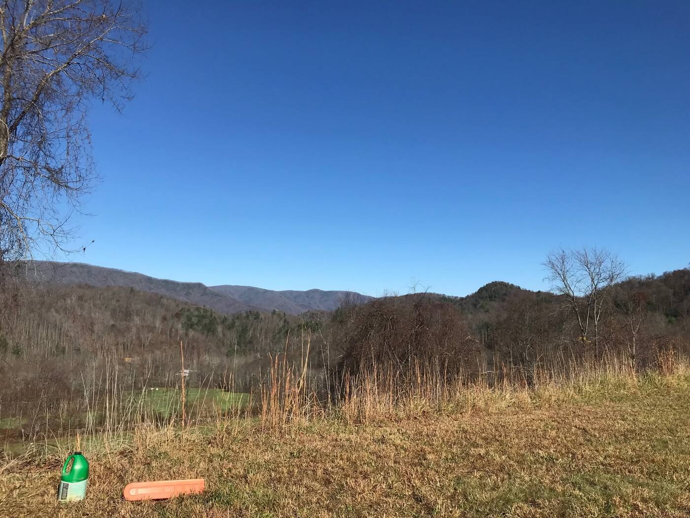 Pond retention bank cleared of brush and trees in Yancey County, NC